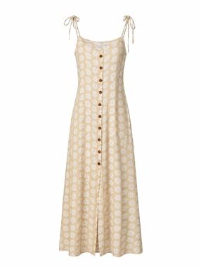Faithfull The Brand XS Floral Midi Dress Beige Daisy Tie Strap Summer